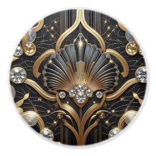 Luxury Art Deco Black & Gold Faux Diamond Ceramic  Knob