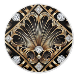 Luxury Art Deco Black & Gold Faux Diamond Ceramic  Knob