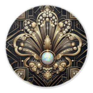 Luxury Art Deco Black & Gold Faux Diamond Ceramic  Knob