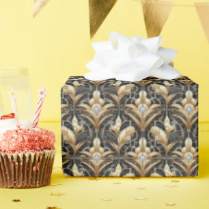 Luxury Art Deco Black & Gold Faux Diamond Wrapping Paper