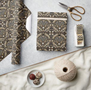 Luxury Art Deco Black & Gold Faux Diamond Wrapping Paper