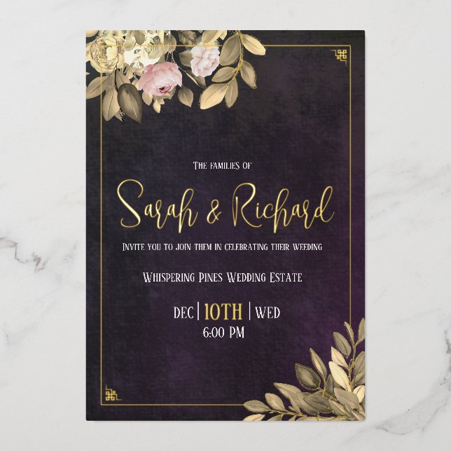 Luxury Art Deco Black Velvet Botanical Wedding (Front)