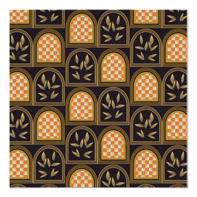 Luxury Art Deco Geometric Floral Seamless Pattern  Poster (Front)