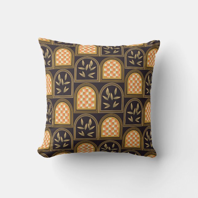 Luxury Art Deco Geometric Floral Seamless Pattern  Throw Pillow (Front)