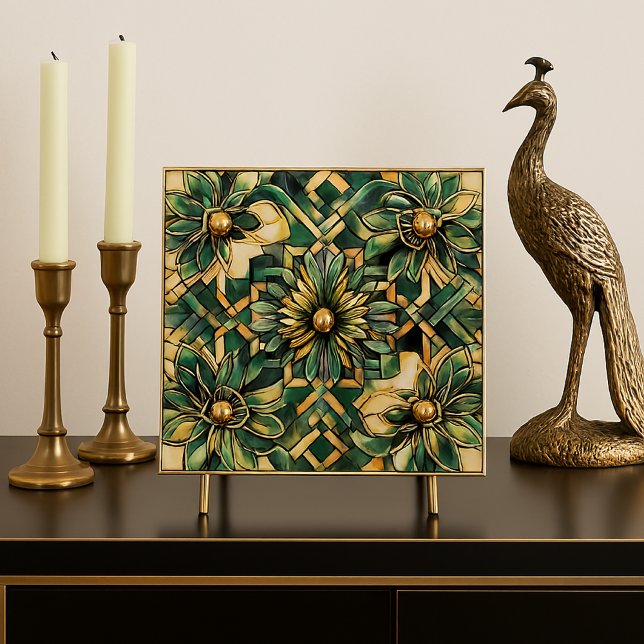 Luxury Art Deco Green and Gold Backsplash  Tile (AI-generated mockup by Susang6 using custom prompts and styling.”)