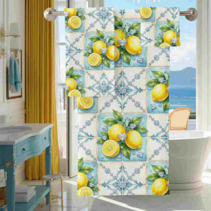 Luxury Art Deco Lemons Diamonds Bath Towel Set