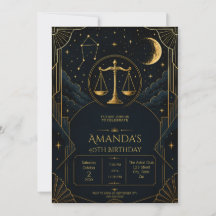 Luxury Art Deco Libra 40th Birthday Invitation