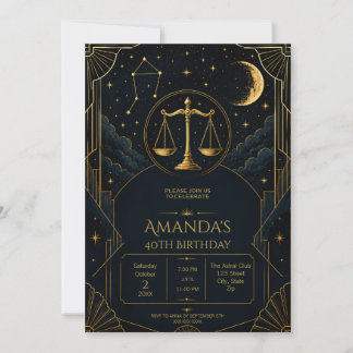 Luxury Art Deco Libra 40th Birthday Invitation