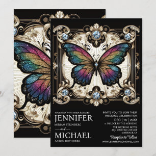 Luxury Art Deco Rainbow Butterfly Wedding  Invitation
