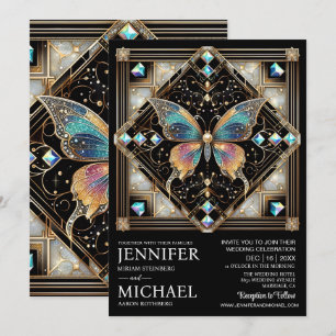 Luxury Art Deco Rainbow Butterfly Wedding Invitation