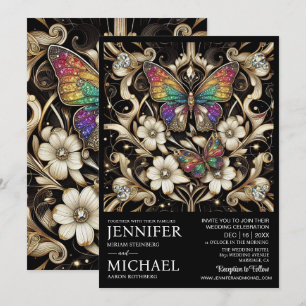 Luxury Art Deco Rainbow Butterfly Wedding  Invitation