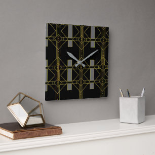 luxury art deco square wall clock