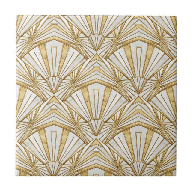 Luxury Art Deco Sunburst Infinite Pattern - Cream  Tile (Front)