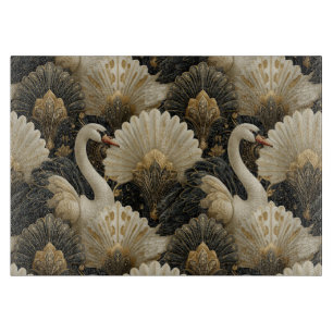 Luxury Art Deco Swan and Gold Filigree Pattern Cutting Board