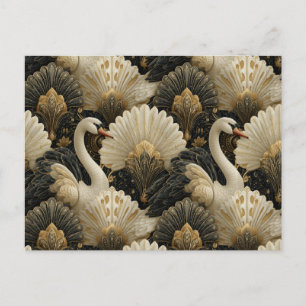 Luxury Art Deco Swan and Gold Filigree Pattern Postcard
