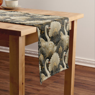 Luxury Art Deco Swan and Gold Filigree Pattern Short Table Runner