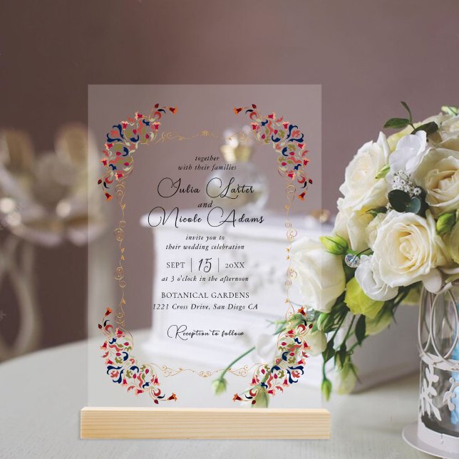 Luxury Artistic Botanical Floral Paisley Wedding Acrylic Invitations (Creator Uploaded)