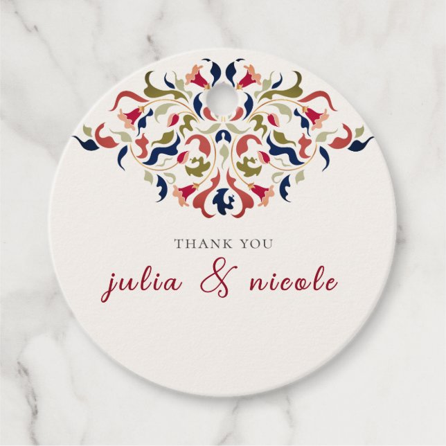 Luxury Artistic Botanical Floral Paisley Wedding Favour Tags (Front)