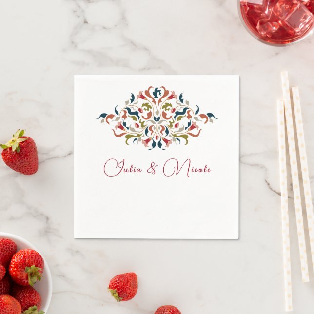 Luxury Artistic Botanical Floral Paisley Wedding Napkin (Insitu)