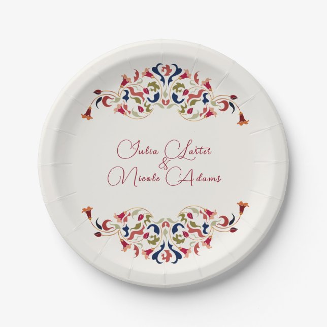 Luxury Artistic Botanical Floral Paisley Wedding Paper Plate (Front)