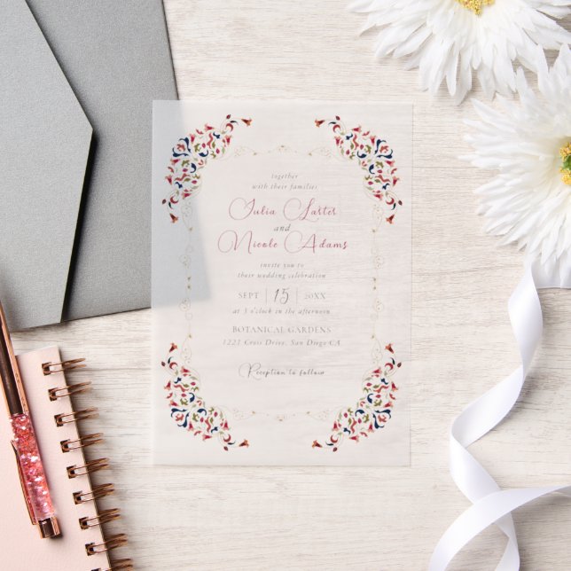 Luxury Artistic Botanical Floral Paisley Wedding Vellum Invitations (Wedding)