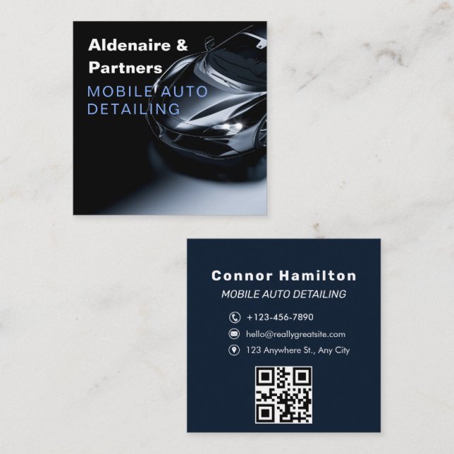 Luxury Auto Detailing Car Cleaning Repair QR Code  Square Business Card (Front/Back)