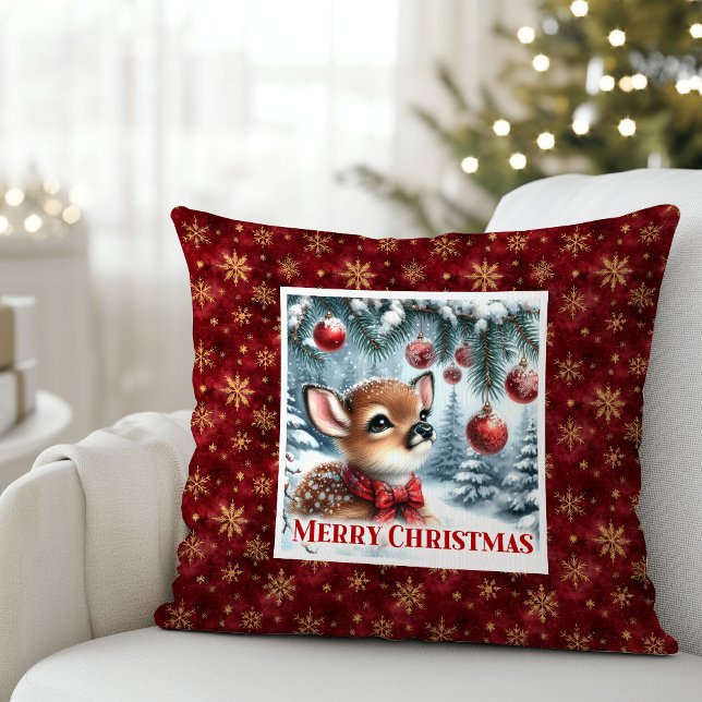 Luxury Baby Deer Snowy Forest Kids Gift Christmas  Throw Pillow (Luxury Baby Deer Snowy Forest Kids Gift Christmas Pillow

)