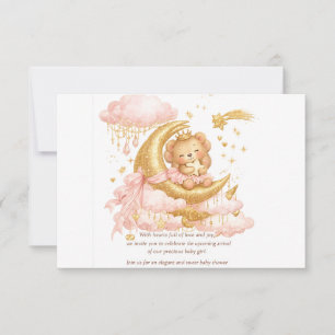 Luxury Baby Girl Shower Invitation Pink Gold Moon