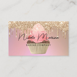 Luxury Bakery Cupcake Chef Rose Gold Glitter Drips Business Card