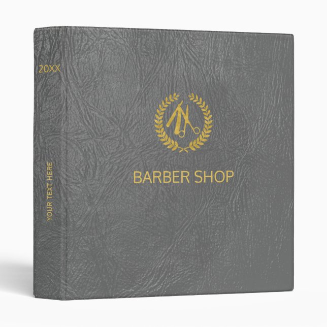 Luxury barber shop dark grey leather look gold binder (Front/Spine)