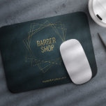 Luxury barber shop gold and navy geometric mouse pad<br><div class="desc">Barbershop mouse pad with faux gold geometric shapes and typography on a vintage style dark navy blue chalkboard background.               Suitable for elegant hairstyling,  tailor services,  men salon or boutiques.</div>