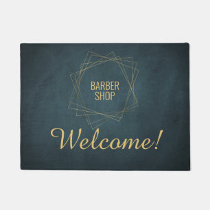 Luxury barber shop navy and gold welcome doormat