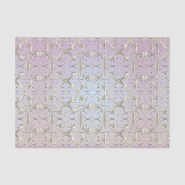 Luxury Baroque Gold Damask Pattern On Pastel Ombre Tissue Paper (Front)