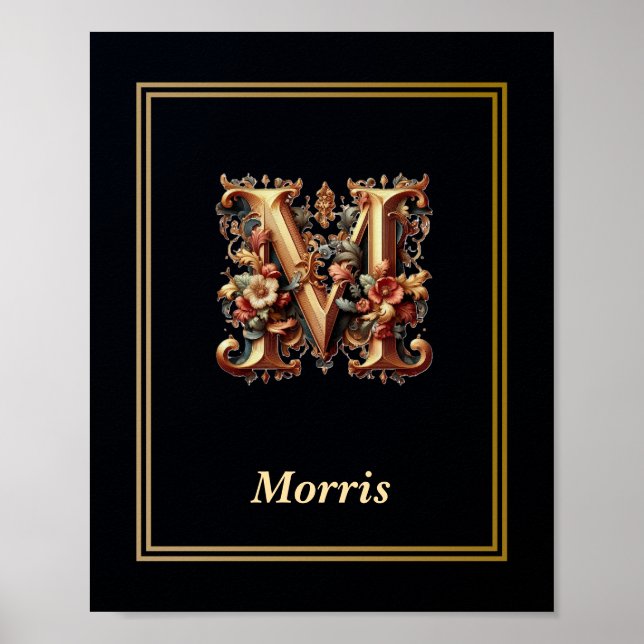 Luxury Baroque Letter M Monogram Poster  (Front)