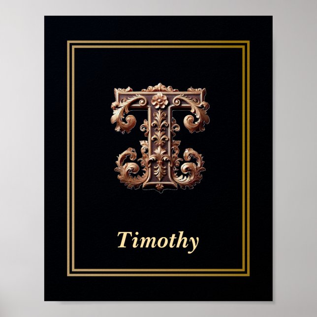 Luxury Baroque Letter T Monogram Poster  (Front)