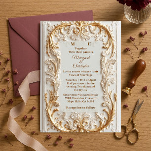 Luxury Baroque Opulent Floral Gold Vintage Wedding Invitation