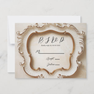 Luxury Baroque Style White Gold Wedding  RSVP Card