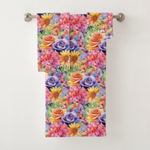 Luxury Bath Towel Set Pamper Yourself w/ Flowers