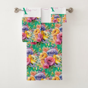 Luxury Bath Towel Set Pamper Yourself w/ Flowers