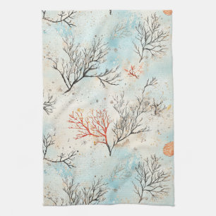 Luxury Beach Palette with Coral & Ocean Wave Kitchen Towel