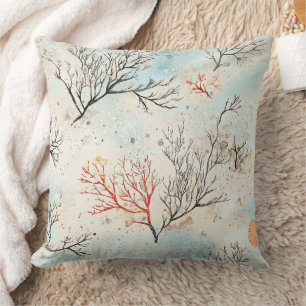 Luxury Beach Palette with Coral & Ocean Wave Throw Pillow