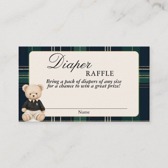 Luxury Bear Baby Shower Diaper Raffle Card (Front)