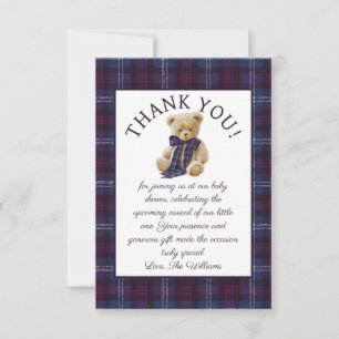 Luxury Bear Bow Bow Baby Shower  Thank You Card
