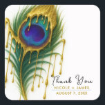 Luxury Beauty Gold Drip Glam Peacock Feather Square Sticker<br><div class="desc">Luxury Beauty Gold Drip Glam Peacock Feather Stickers</div>