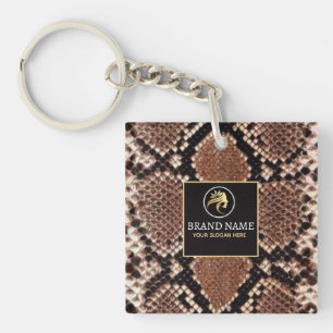 Luxury Beauty Salon Brand Brown Snake Skin Keychain