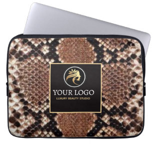 Luxury Beauty Salon Brand Brown Snake Skin  Laptop Sleeve