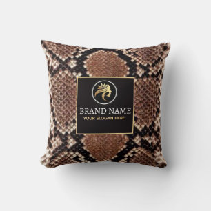 Luxury Beauty Salon Brand Brown Snake Skin Throw Pillow