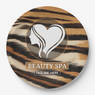 Luxury Beauty Spa Logo Elegant Tiger Print Salon Paper Plate