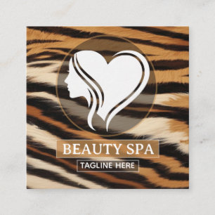 Luxury Beauty Spa Logo Elegant Tiger Print Salon Square Business Card