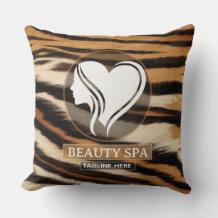 Luxury Beauty Spa Logo Elegant Tiger Print Salon Throw Pillow